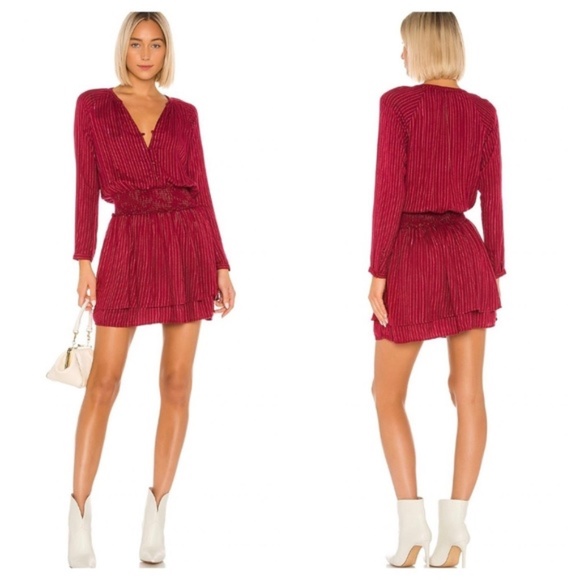 Rails Red Metallic Stripe Smocked Tiered Dress Small Festive Holiday Party - Picture 2 of 15